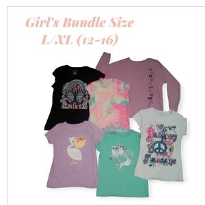 Girls' Colorful Graphic T-Shirt Bundle Size L-Xl (12-16)